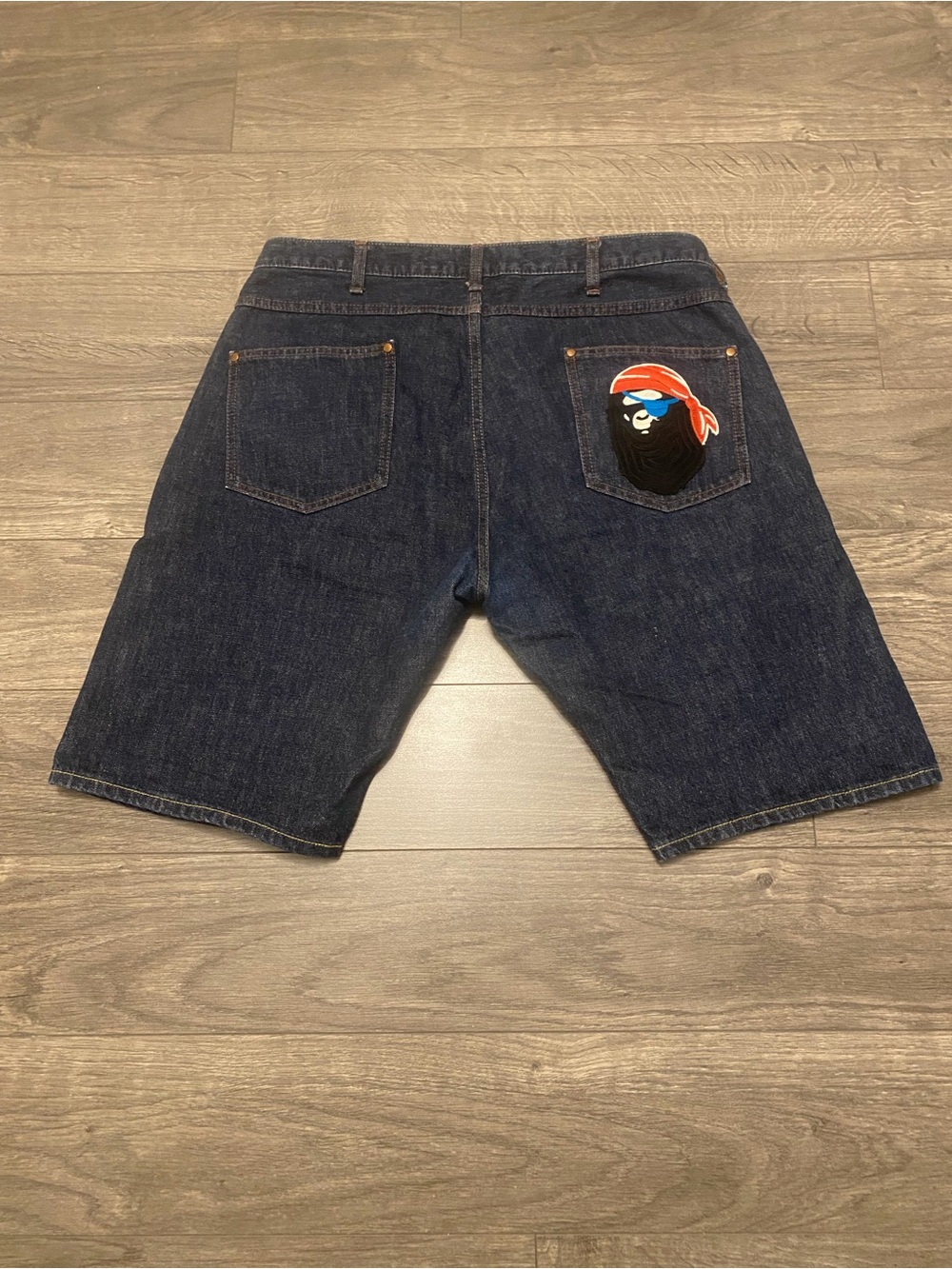 A bathing ape pirate Men's Dark Denim Shorts